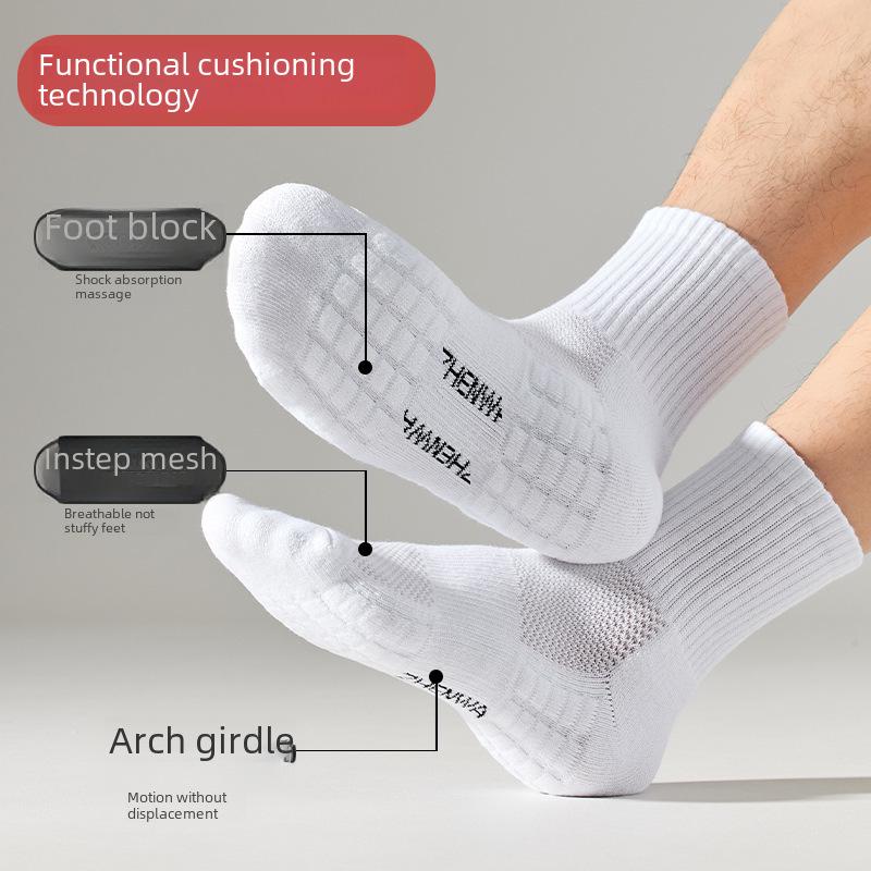 Chaussettes de Sport Mi-Mollet Blanches pour Homme - Respirantes, Absorbantes la Sueur, Antidérapantes, Chaussettes Serviette pour Course à Pied et Basketball
