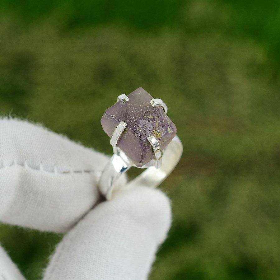 Gift For Her 925 Silver Natural Amethyst Rough Gemstone Promise Ring Size 6.5 6.5
