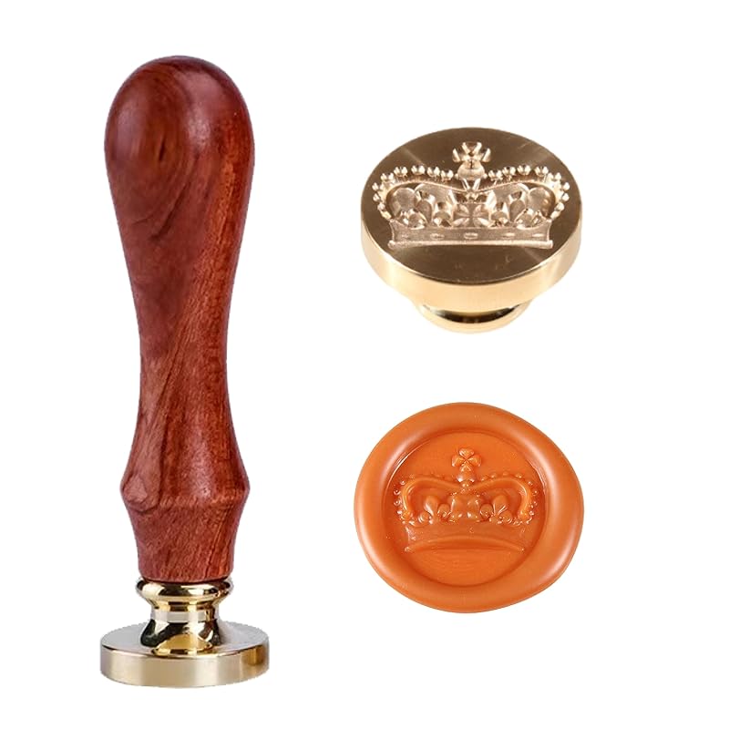 3D Crown Wax Stamp, 2.5cm/1'' Removable Brass Head with Wooden Handle, Adhesive Wax Seal for Wedding Invitations, Kids DIY Creative Gift Idea