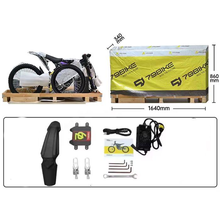 79Bike - Elektrische fiets FALCON PRO, 19" terreinbanden, 72V 35Ah-10.000W piek motor, 85 km/u, Zwart/Geel