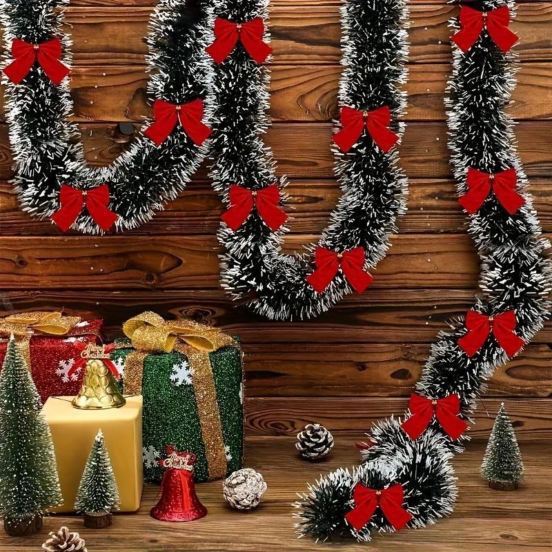 2M Christmas Garland with Bows, with Festive Party Supplies for Home Outdoor Decor,Xmas Metallic Twist Hanging Garland Fireplace