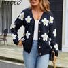 BITCED Damen 3D Floral V-Ausschnitt Strick-Cardigan Herbst/Winter Lässige Strickjacke mit entspannter Passform