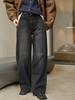 Louvre Winter Korean Retro High Waist Wide-Leg Velvet Jeans for Women