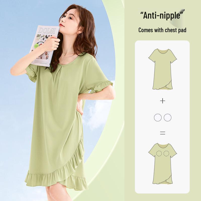 Maternity Plus Size Summer Nightgown with Built-in Bra - 2025 New Modal One-Piece for Curvy Women XXL