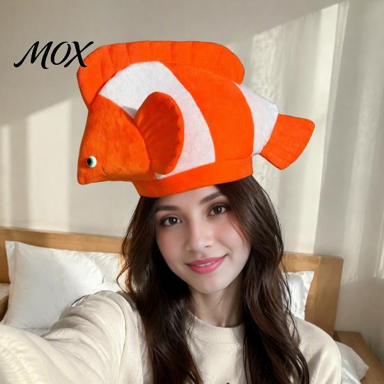 Ocean Party Costume Plush Clown Fish Hat, Halloween Clownfish Hat for Kids Comfortable Animal Cap Adults, Cosplay Headwear Stage Performance Dress-up