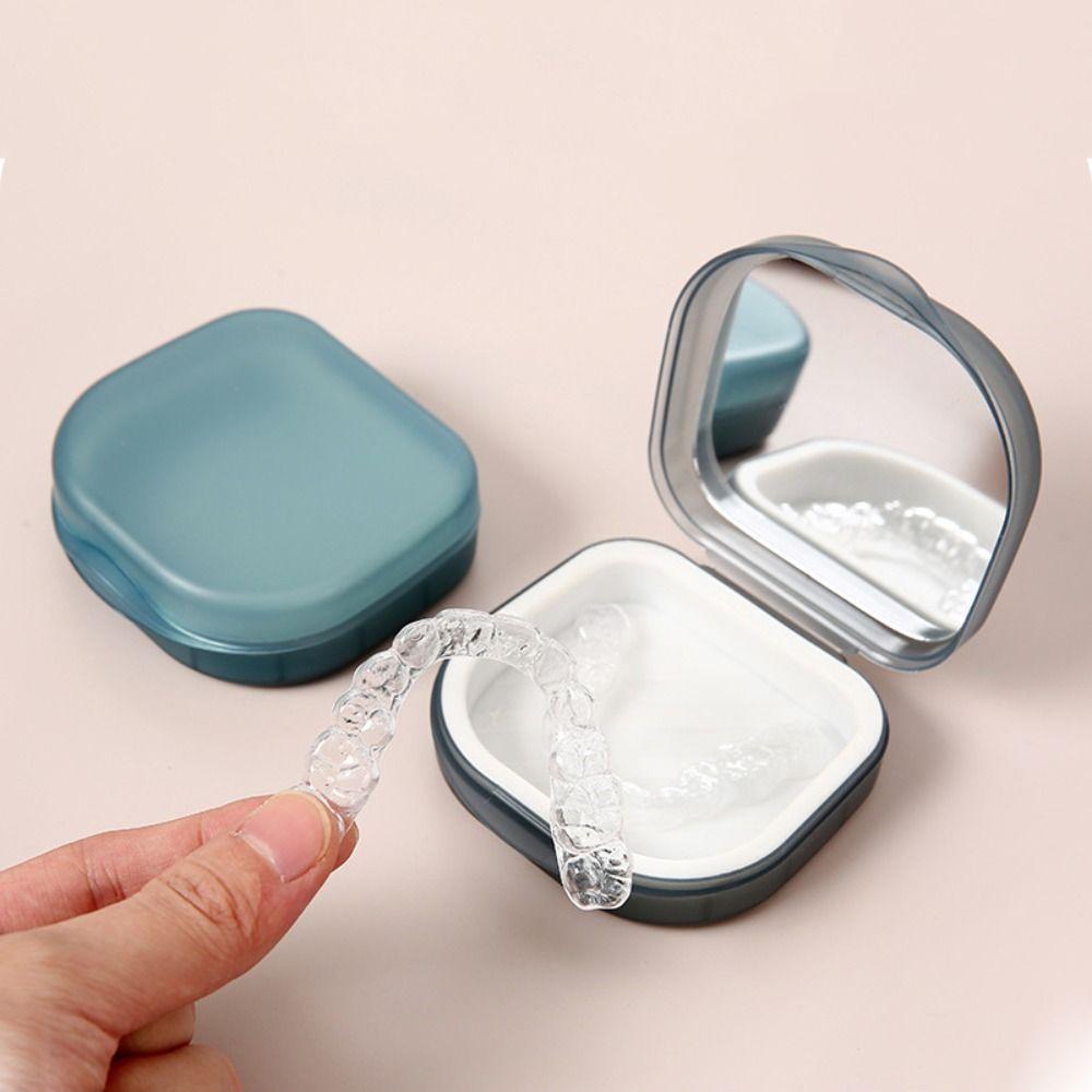 Portable Denture Storage Box With Mirror Mouthguard Case New Braces Box