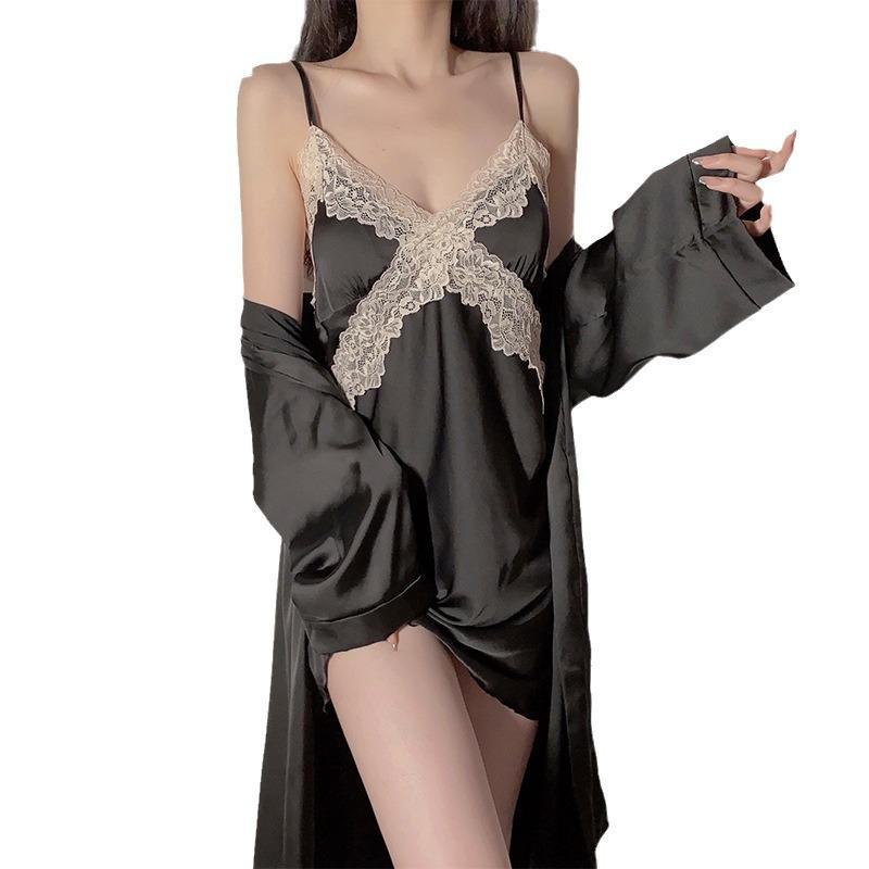 Satin V-Neck Suspender Nightdress with Chest Pads & Crisscross Back - Sexy Loungewear for Women