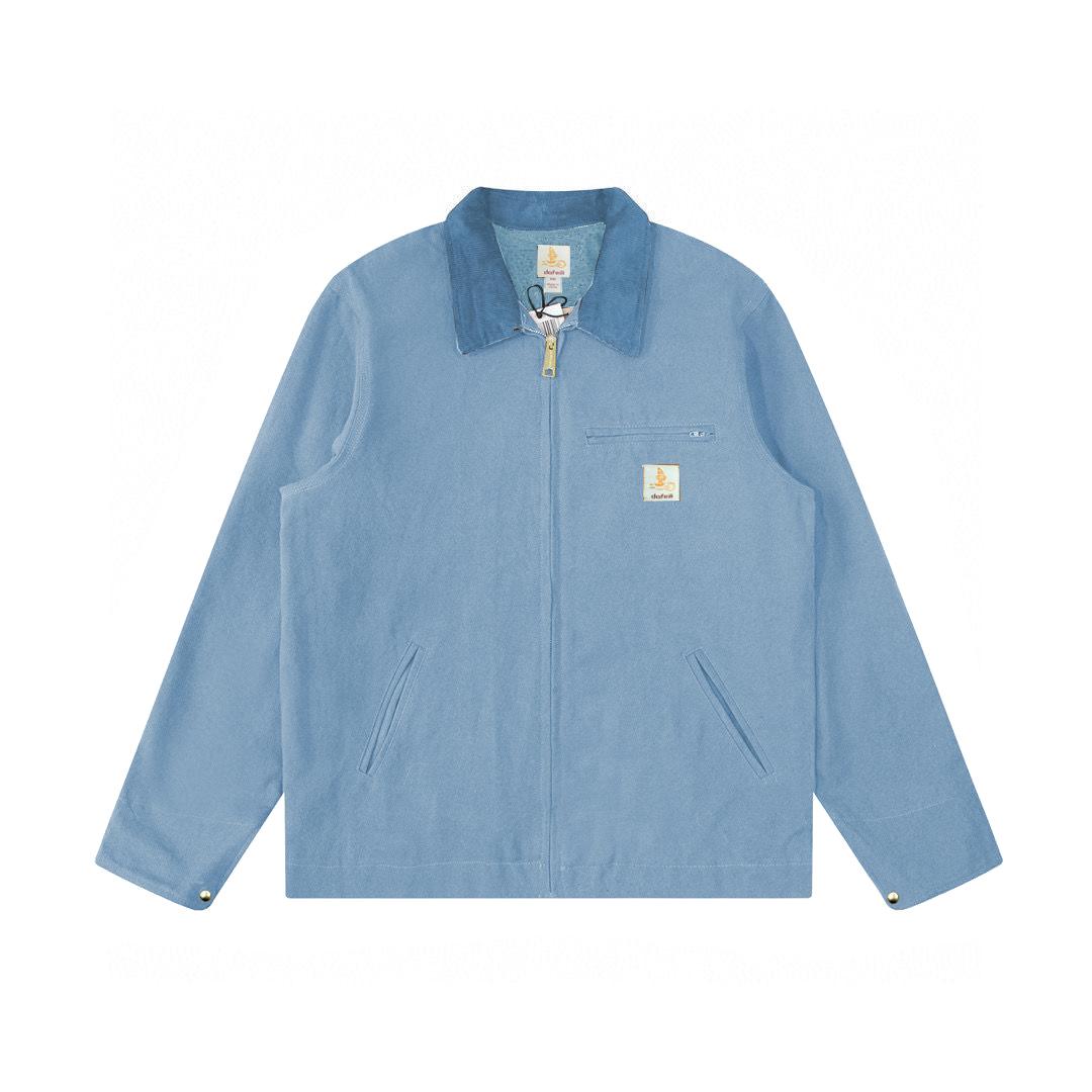 

Повсякденні вінтажні джинси з випраним вельветовим коміром, весняні джинси з сітчастою підкладкою, робочий одяг із полотняної тканини, джинсова чоловіча куртка Detroit XXL небо синє кольору