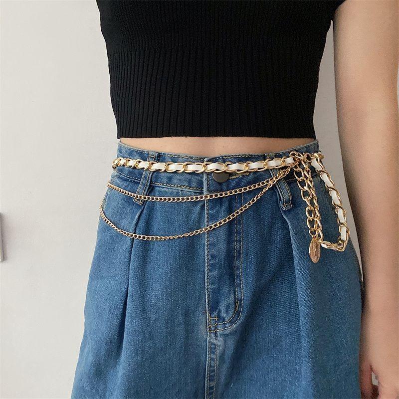 Trendy Minimalist Metal Chain Waist Sash For Women With Elegant Dress And Top Pairing