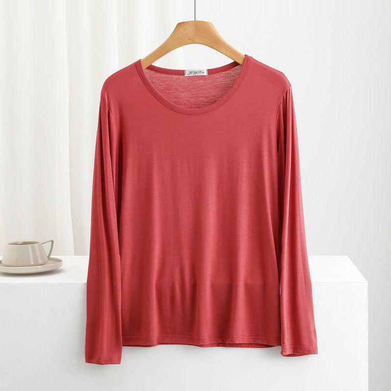 Women's Spring/Summer Modal Round Neck T-shirt - Thin Long Sleeve, Loose, Slimming, Plus Size, Outerwear Top