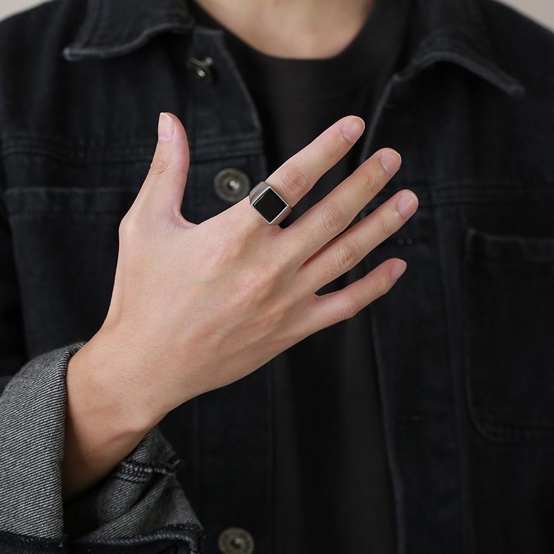 Simple Square Agate Stone Men's Fashion Jewelry Accessories Versatile Ring