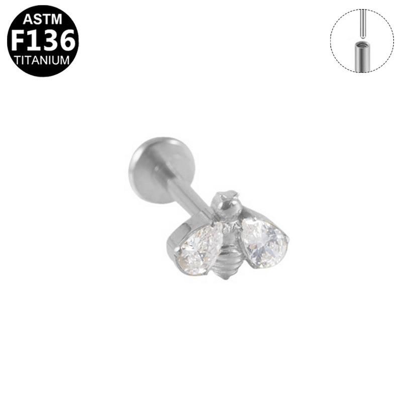 European-American F136 Titanium Bee Flower Push-in Ear & Lip Stud Piercing Jewelry