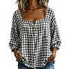 Women's Casual Plaid Three-Quarter Sleeve Loose Fit Top