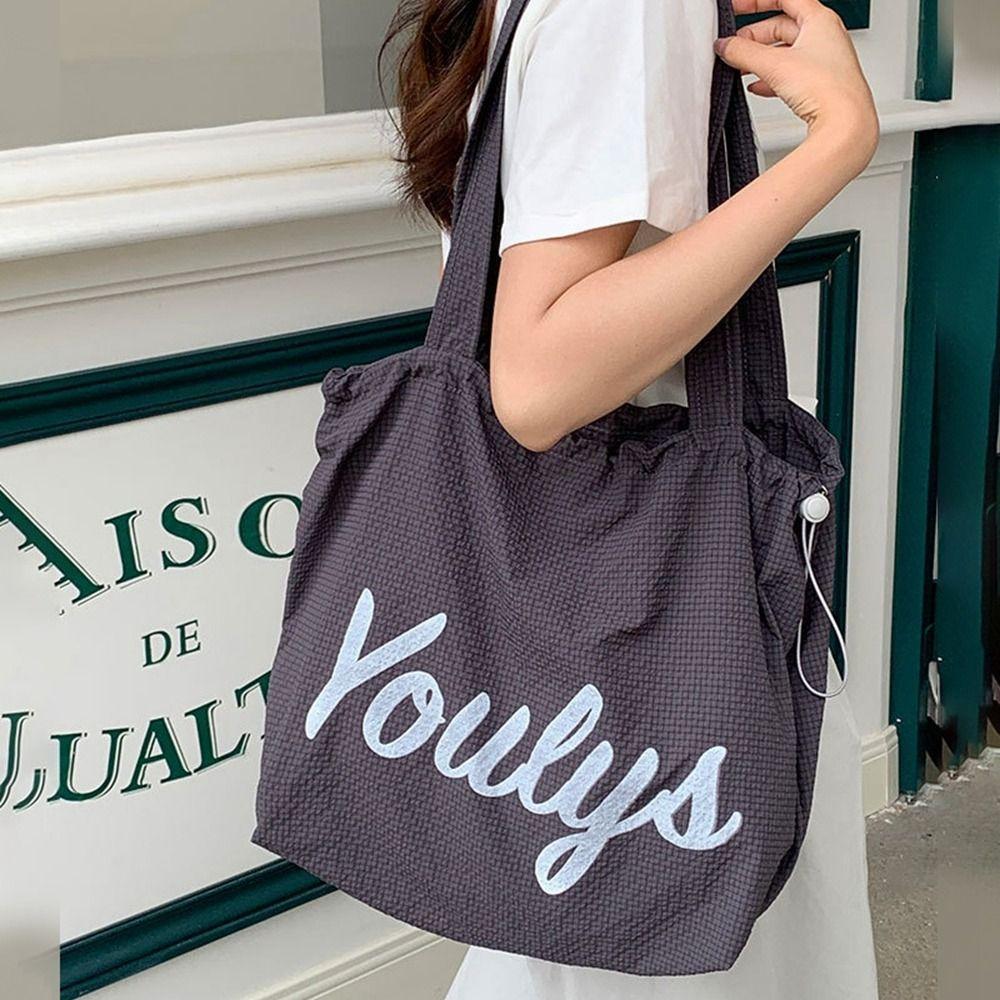 Canvas Nylon Shoulder Bag Korean Style Letter Printed Handbag Fashion Drawstring Tote Bag Women