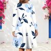 Women Plus Size V Neck Long Sleeve Floral Printed White A Line Dress