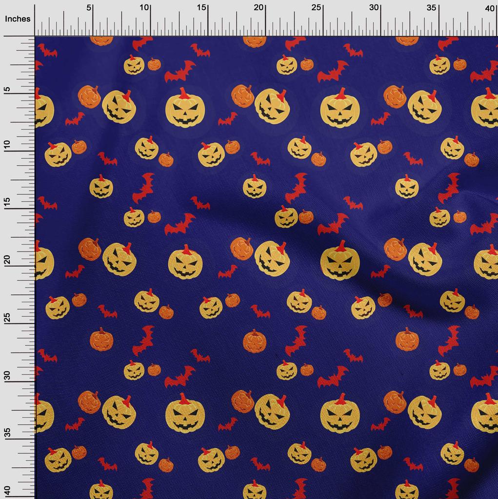 oneOone Cotton Flex Blue Fabric Halloween Sewing Material Print Fabric By The Yard 40 Inch