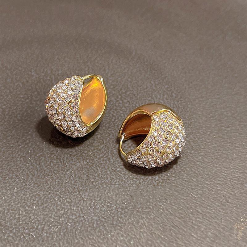 Retro Full Crystal Round Gold Color Ear Buckle  New Luxury Shiny Hoop Earrings For Womens Fashion Jewelry Wedding Gift