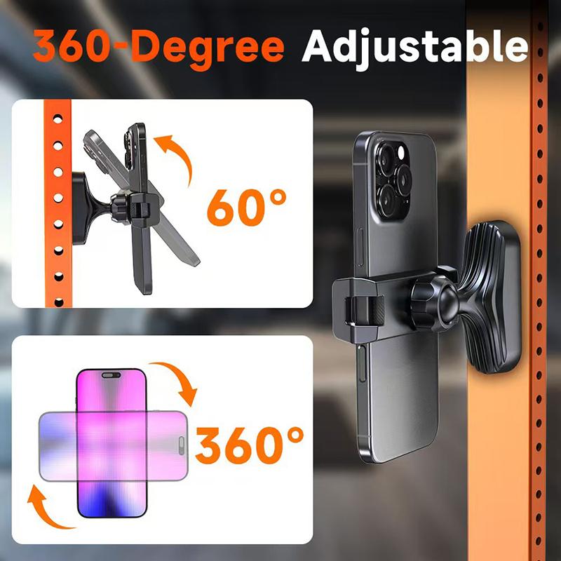 Magnetic Phone Holder 360 Degree  Adjustable Retractable Clamp Universal Hands-Free For Gym, Forklift, Kitchen, Fits All Phones