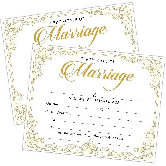 Свидетельства о браке для официальных молодоженов, 25 шт. Свидетельство о браке с золотым тиснением по краям, Подарки-свидетельства о браке для свадебной церемонии,