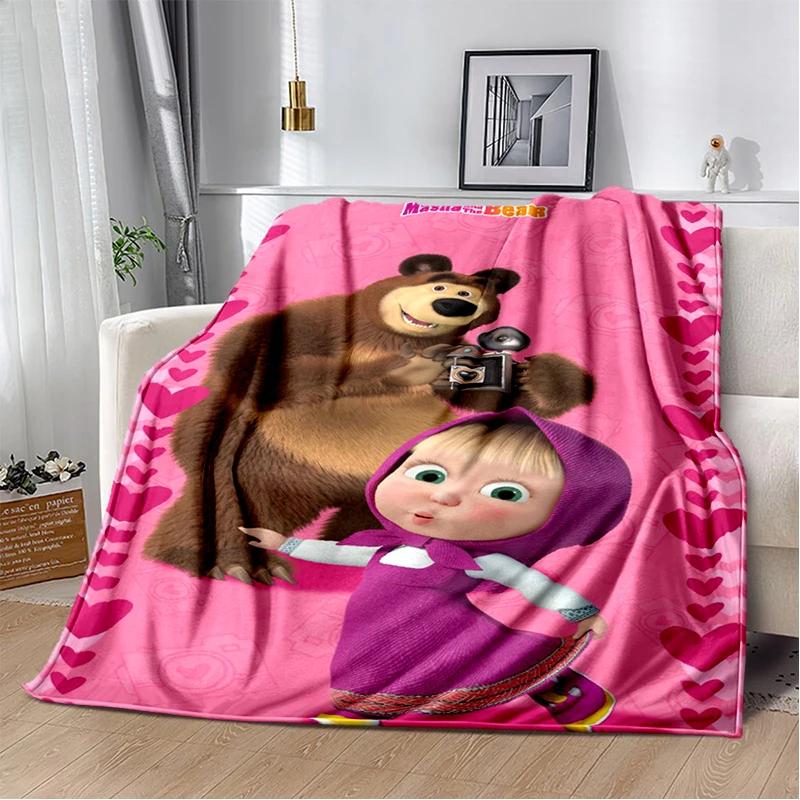 Coperta morbida in peluche 3D Masha e Orso, Cartone animato di Natale, Coperta in flanella, Plaid per Soggiorno, Camera da letto, Letto, Copertura per divano