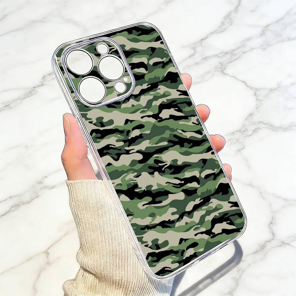 Camouflage  Phone Case For iPhone 17 16 15 14 13 12 11 Mini Pro Max Plus Transparent Cover
