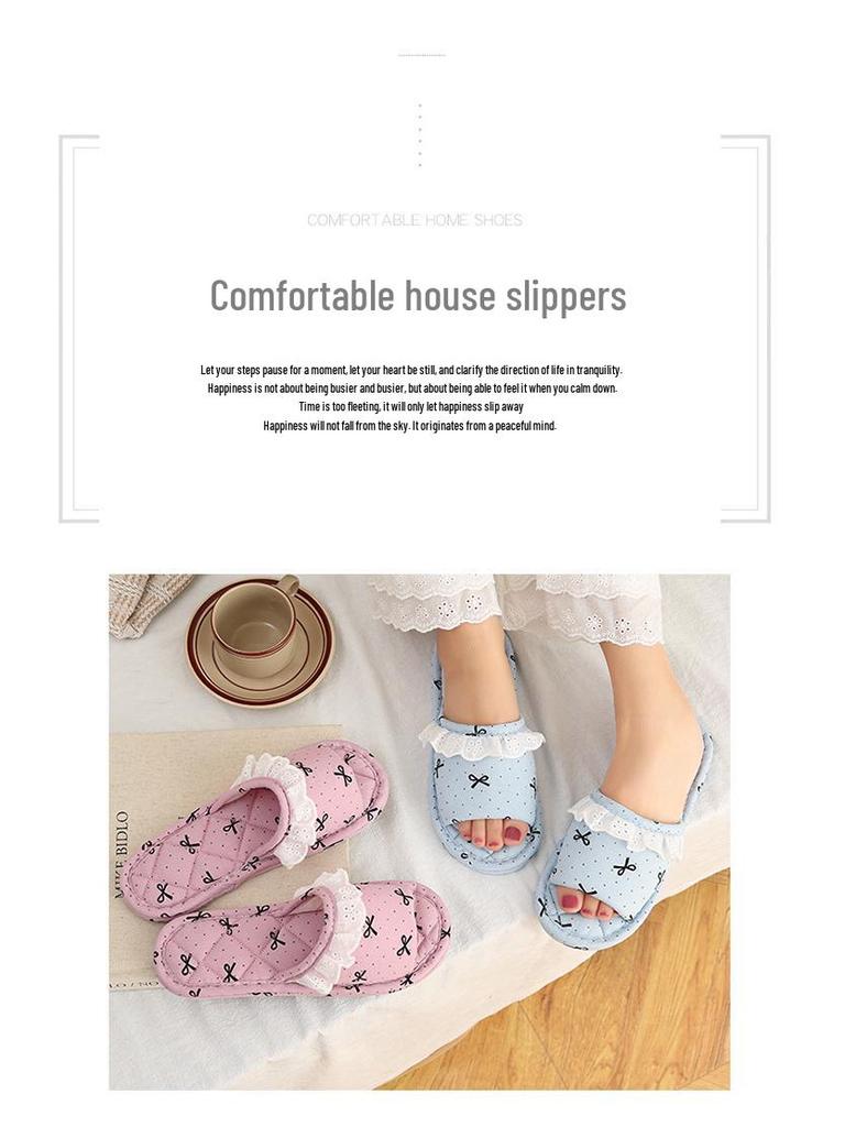 Korean Style Handmade Cotton Bow Soft Sole Indoor Slippers