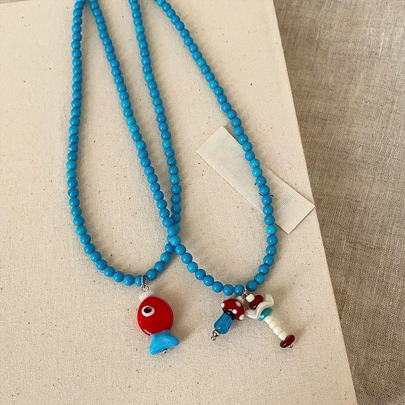 Vibrant Mushroom/Fish Beaded Necklace Casual Party Wear Clavicle Chain Stylish Accessory For Teens Ladies