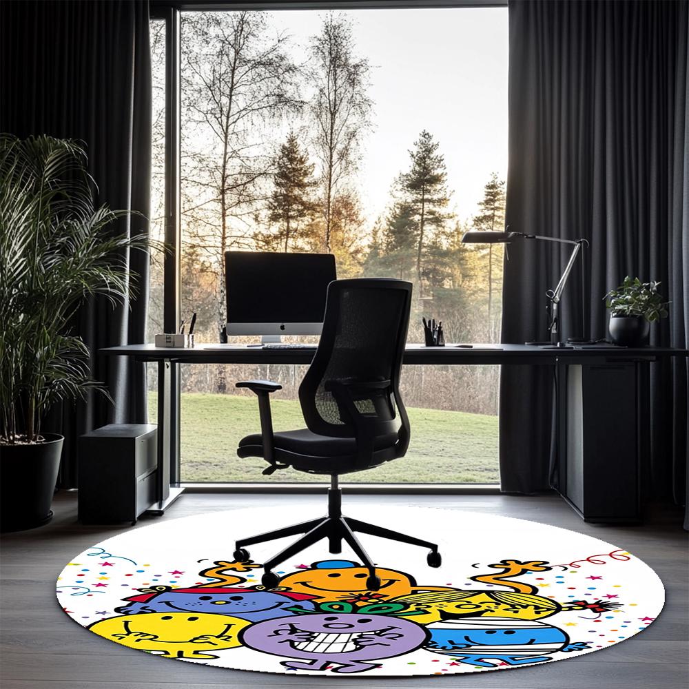 Mr. Men and Little Miss Printed Round Rug Carpet Chair Rug Area Rug Entryway Doormats,for Office Chair Living Room Bedroom Kitchen Room.