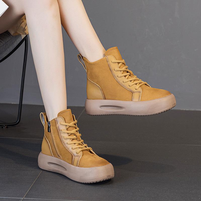New Style Shoes Ankle Boots Women's Shoes Casual Round-toe Thick-soled Boots Mid-calf Versatile Single Boots