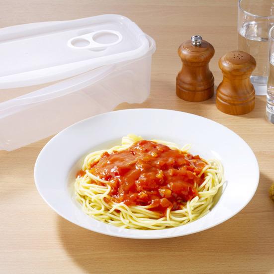 1,3 l Nudelkocher für die Mikrowelle mit Siebdeckel, lebensmittelecht, hochtemperaturbeständig, schnell und einfach zu bedienen, Nudelkochbox, Messringe, Mikrowelle