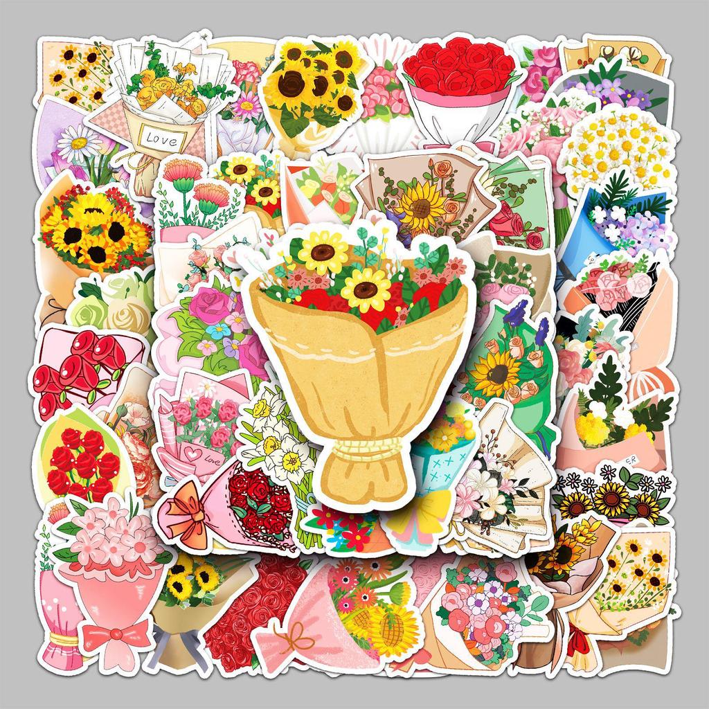 50-Sheet Fresh Flower Bouquet Cartoon Plant Journal Stickers for Scenery Decoration