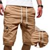 Mid-Rise Elastic Waistband Drawstring Multi Pockets Men Shorts Solid Color Loose Fitness Cargo Shorts Streetwear