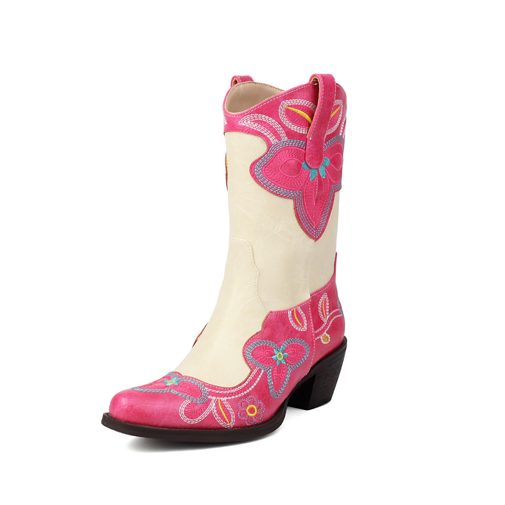 

Fashion IPPEUM Pink Cowboy Boots For Women Embroidered Size 43 Ankle Boots Cowgirl Outfit Shoes US 4 (22.5CM)