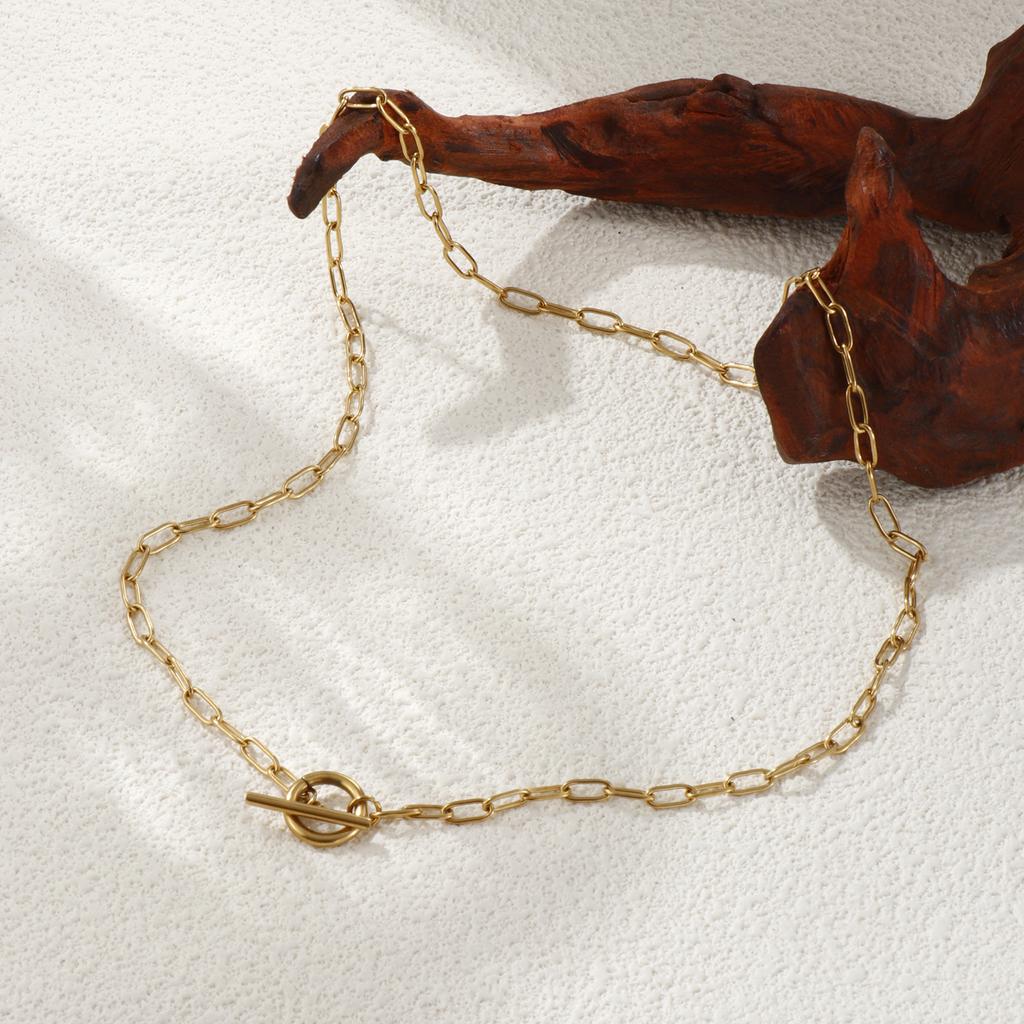 1 PC Minimalist 18K Real Gold Plated 304 Stainless Steel Paperclip Link Chain With Toggle Clasp Necklace Unisex Gift 45cm Long