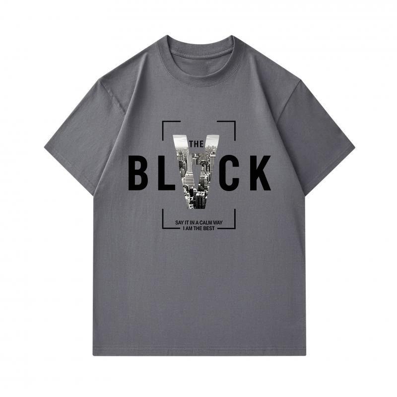 Men's 100% Cotton Crew Neck Short Sleeve T-shirt, Stylish City View V Letter BLVCK Graphic Print Casual Tee, Comfortable Daily Wear Top for Streetwear