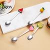 Dessert Spoon Stainless Steel Spoon, with Strawberries Durians Watermelons Avocados Decor, Durable Milk Tea Shop Rust-Resistant for Coffee Stirring