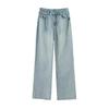 Hellblaue Weitbeinjeans für Damen im Sommer Dünn Neu Bestickt Hochtailliert Kleine Schmale Version Straight-Leg Hose