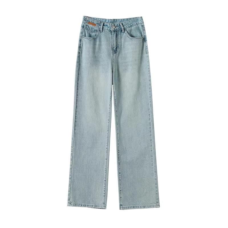 Hellblaue Weitbeinjeans für Damen im Sommer Dünn Neu Bestickt Hochtailliert Kleine Schmale Version Straight-Leg Hose