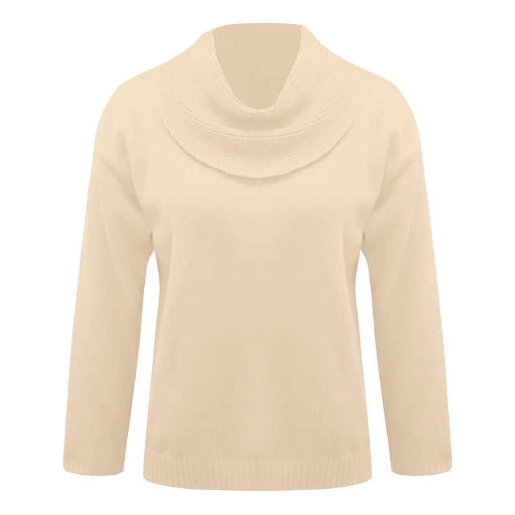 Women’s Long Sleeve Cowl Neck Pullover Sweater Knitwear Loose Fit Lightweight Soft Top for Casual Daily Wear