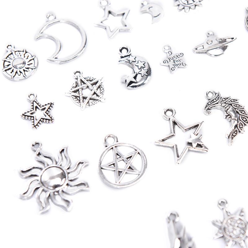 23 Stück/Set Gemischt Silber Stern Mond Sonne Anhänger DIY Handwerk Schmuckzubehör