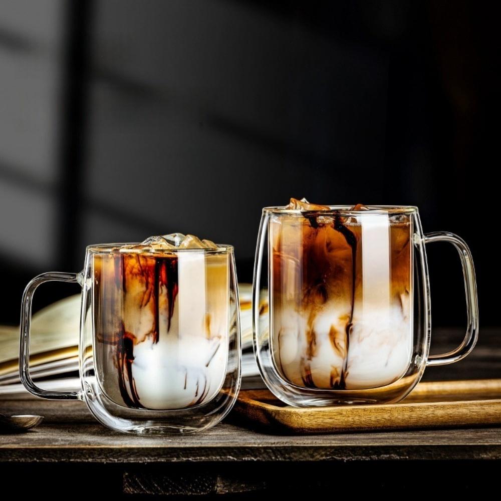 150-450ml Double Wall Glass Coffee Cup with Handle 1pc Heat Resistant High Borosilicate Glass Mug for Cold Juice Milk Coffee