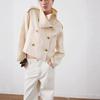 Damen Kurzmantel mit Stehkragen Doppelreihig Lockerer Schnitt Jacke mit Schulterklappen Olivgrün Beige