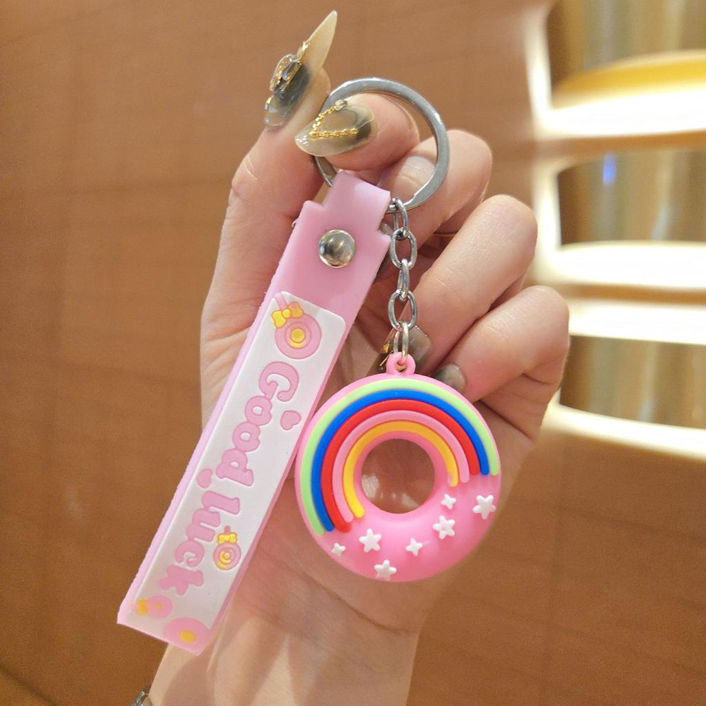 Creative Rainbow Donut Keychain Pendant Children's School Bag Pendant, Cartoon Doll Blind Box Small Gift Pendant