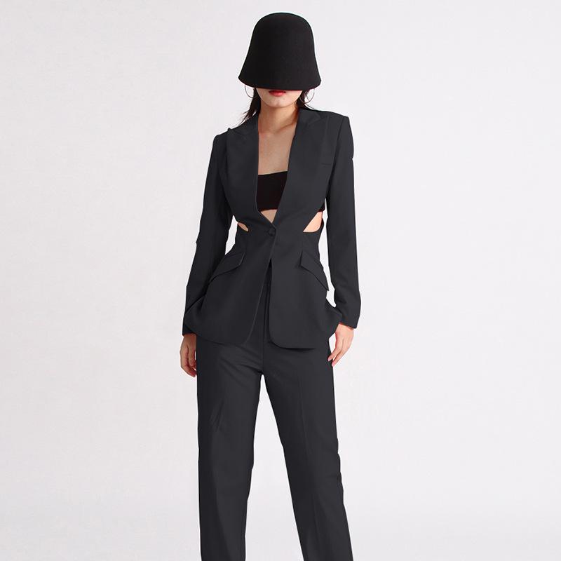 2025 Spring Women's Elegant Hollow Waist Suit: Jacket & High-Waisted Trousers