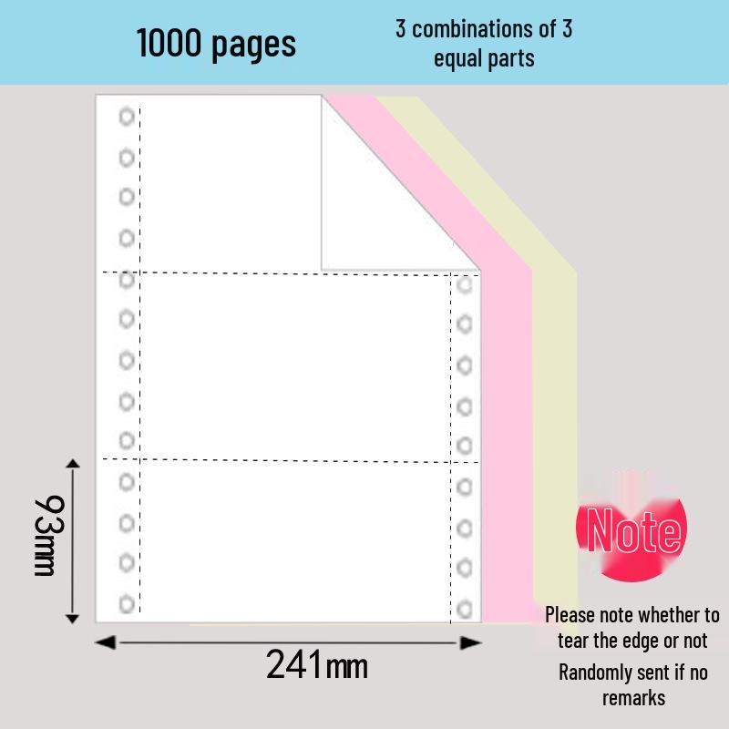 1000 Pages Multi-Part Continuous Computer Form Paper (241-pin, 2-6 Parts)