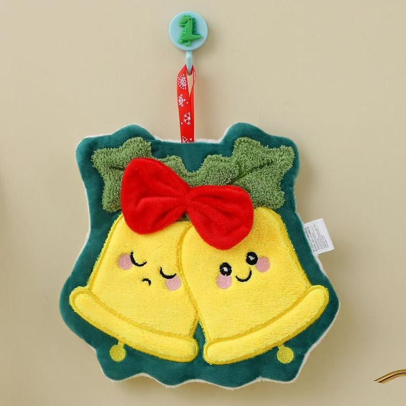 Coral Fleece Christmas Santa Claus Hand Towels Water Absorption Quick-Drying Hand Towel Christmas Tree Bell Kitchen Bathroom