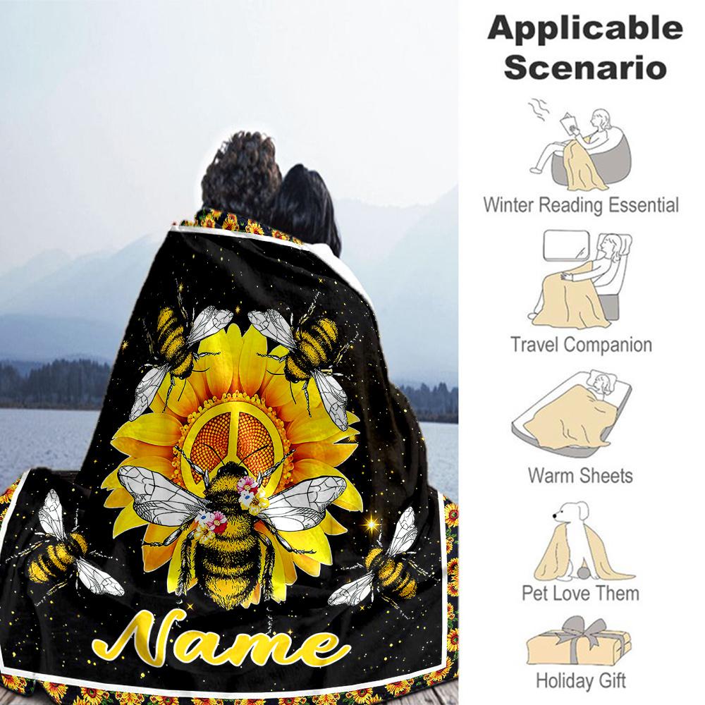 Peaceful Bee Personalized Name Blanket Cozy Personalized Blanket Soft Warm Cozy Suitable for Picnics Office Chair Couch Bedding Four Seasons Universal