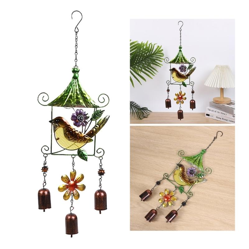 Vintage Colorful Iron Wind Chimes Painted Glass Bird Butterfly Metal Pendant Hanging Ornament Garden Yard Patio Decors