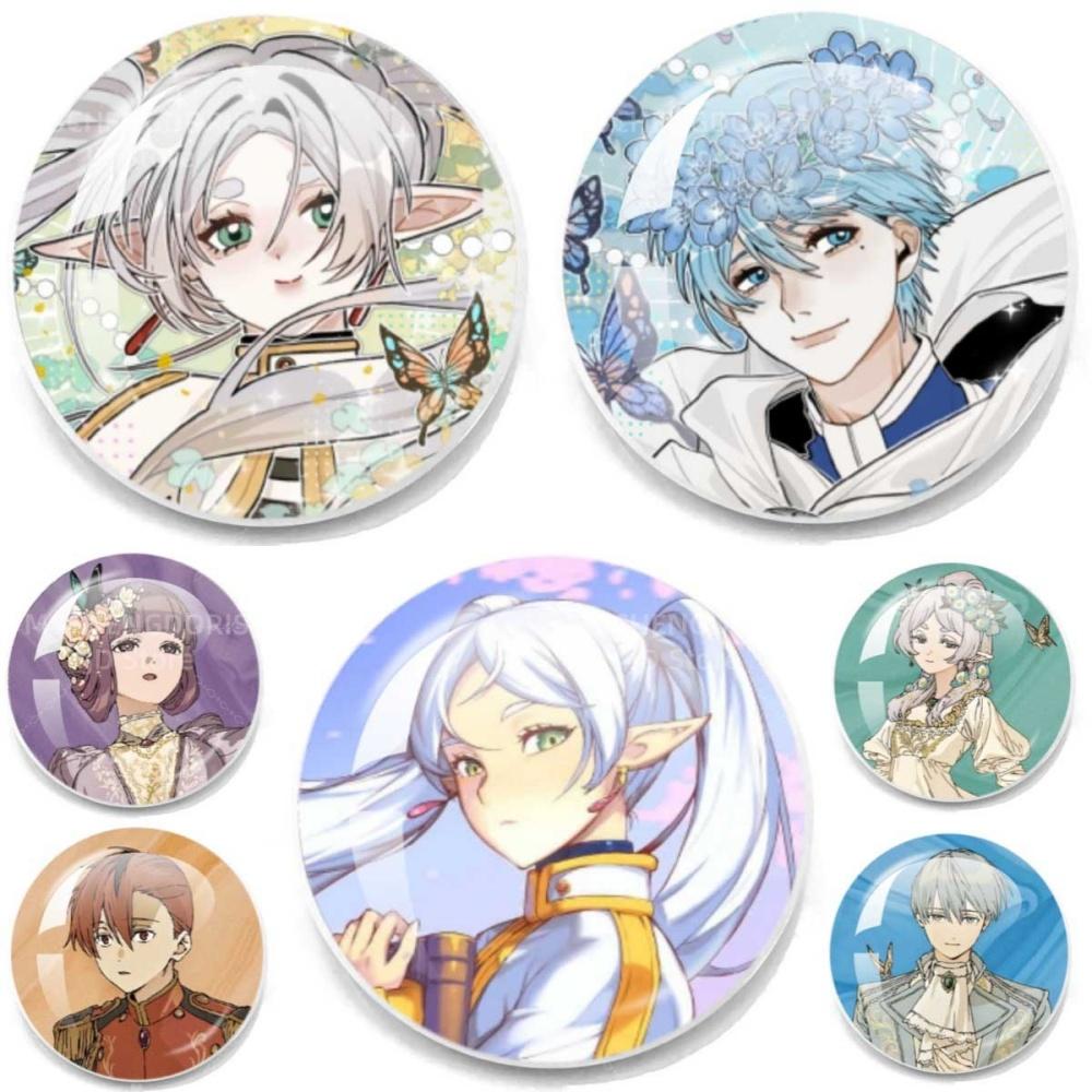 Anime Frieren Pins Cartoon Badge Round Creative Glass Metal Brooches For Backpack Jewelry Accessories Gifts