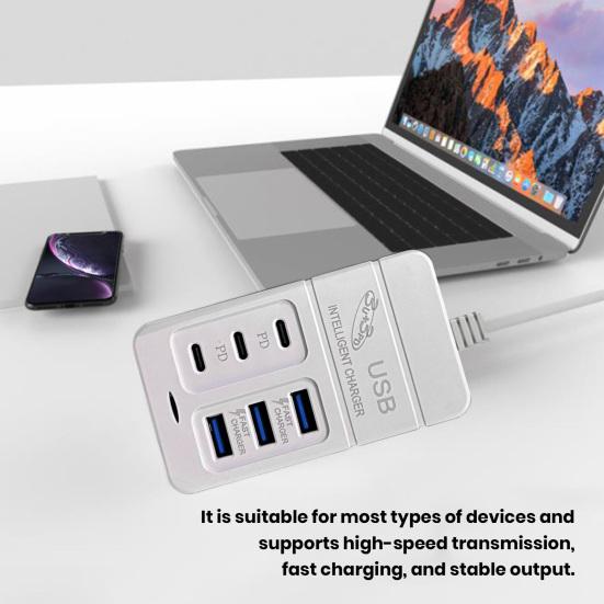 USB C Charger 6 Ports 3 Station 50W PD 3 USB or 6